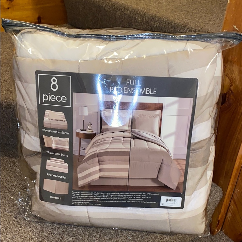 🧁 NWT Fairfield Square Collection Full 8PC Bed Ensemble in Taupe/Tan/Cream